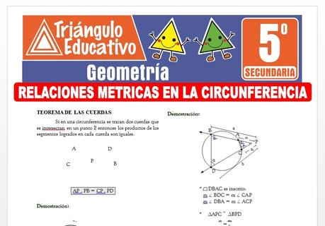 Ejercicios de Relaciones Métricas en la Circunferencia para Quinto de Secundaria Ejercicios de Relaciones Métricas en la Circunferencia para Quinto de Secundaria