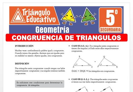 Congruencia de Triángulos Ejercicios para Quinto de Secundaria Congruencia de Triángulos Ejercicios para Quinto de Secundaria