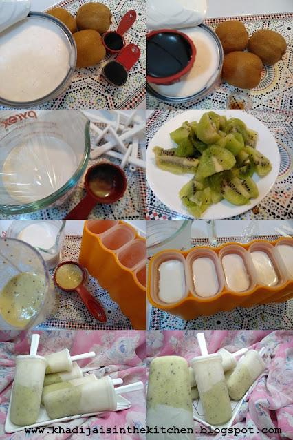 SUCETTES GLACÉES AU KIWI ET AU LAIT DE NOIX DE COCO / KIWI AND COCONUT MILK POPSICLES / PALETAS DE KIWI Y LECHE DE COCO / مصاصات الكيوي و حليب جوز الهند المجمدة: