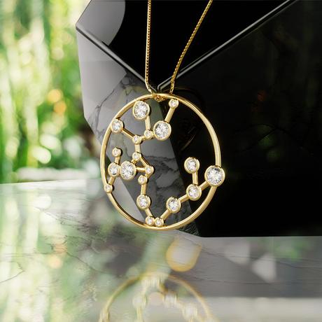 Constelación zodiacal de Sagitario en oro 18k con diamantes