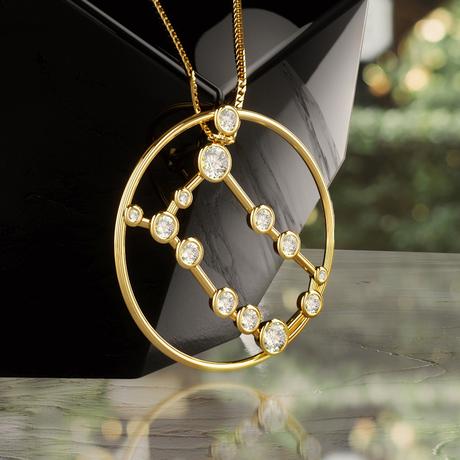 Constelación zodiacal de Géminis en oro 18k con diamantes