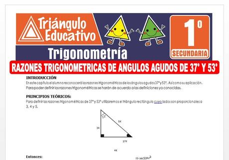 Razones trigonométricas de Ángulos Agudos de 37° y 53° para Primero de Secundaria