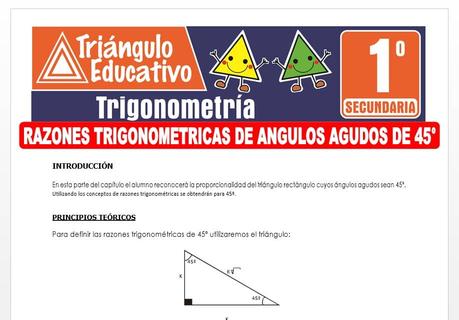 Razones Trigonométricas de Ángulos Agudos de 45° para Primero de Secundaria