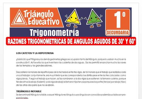 Razones Trigonométricas de Ángulos Agudos de 30° y 60° para Primero de Secundaria