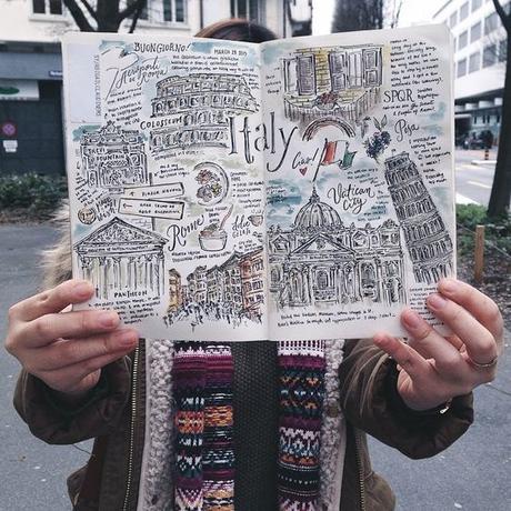 travel journal con dibujos sobre Italia