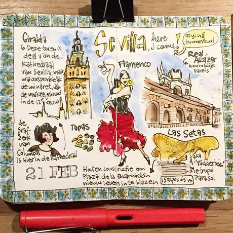 travel journal con dibujos sobre sevilla