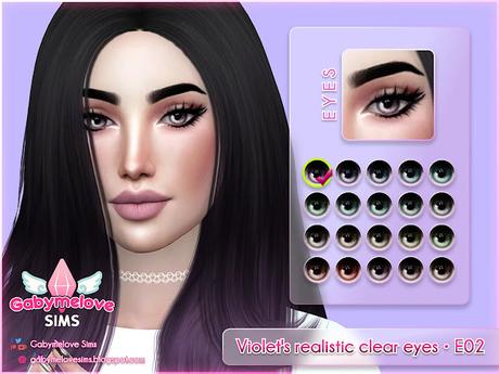 Sims 4 CC | Eye color: Violet's realistic clear eyes • E02, contact & default | Download, descargar, color, ojos, lentes, contacto, violeta, claros, paquete, mod, free, default, defecto,
