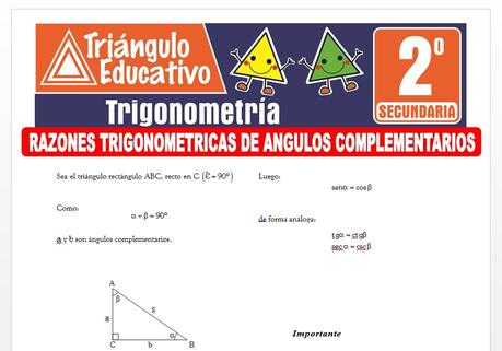 Ejercicios de Razones Trigonométricas de Ángulos Complementarios para Segundo de Secundaria Ejercicios de Razones Trigonométricas de Ángulos Complementarios para Segundo de Secundaria