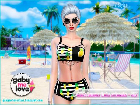 Sims 4 CC | Clothing: GML's Summer fruits swimsuits for women ~ SET | Gabymelove Sims | Custom Content, Contenido personalizado, mod, cloth, ropa, clothes, traje de baño, trajes de baño, bikini, Swimwear, Verano, Frutas, tropicales, para mujeres, mujer, pack, varios, coco, coconut, lemon, linón, toronja, pink, watermelon, sandía, patilla, Piña, pineapple, banana, cambur, mango, free download
