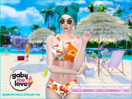 Sims 4 CC | Clothing: GML's Summer fruits swimsuits for women ~ SET | Gabymelove Sims | Custom Content, Contenido personalizado, mod, cloth, ropa, clothes, traje de baño, trajes de baño, bikini, Swimwear, Verano, Frutas, tropicales, para mujeres, mujer, pack, varios, coco, coconut, lemon, linón, toronja, pink, watermelon, sandía, patilla, Piña, pineapple, banana, cambur, mango, free download