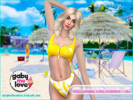 Sims 4 CC | Clothing: GML's Summer fruits swimsuits for women ~ SET | Gabymelove Sims | Custom Content, Contenido personalizado, mod, cloth, ropa, clothes, traje de baño, trajes de baño, bikini, Swimwear, Verano, Frutas, tropicales, para mujeres, mujer, pack, varios, coco, coconut, lemon, linón, toronja, pink, watermelon, sandía, patilla, Piña, pineapple, banana, cambur, mango, free download