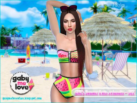 Sims 4 CC | Clothing: GML's Summer fruits swimsuits for women ~ SET | Gabymelove Sims | Custom Content, Contenido personalizado, mod, cloth, ropa, clothes, traje de baño, trajes de baño, bikini, Swimwear, Verano, Frutas, tropicales, para mujeres, mujer, pack, varios, coco, coconut, lemon, linón, toronja, pink, watermelon, sandía, patilla, Piña, pineapple, banana, cambur, mango, free download