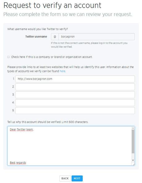 formulario verificar cuenta twitter ejemplo