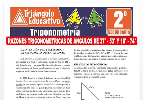 Razones Trigonométricas de Ángulos de 37° – 53° y 16° – 74° para Segundo de Secundaria Razones Trigonométricas de Ángulos de 37° – 53° y 16° – 74° para Segundo de Secundaria