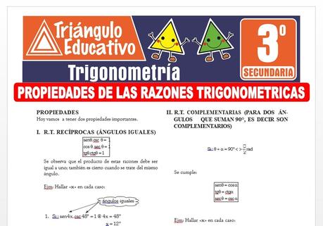 Propiedades de las Razones Trigonométricas para Tercero de Secundaria