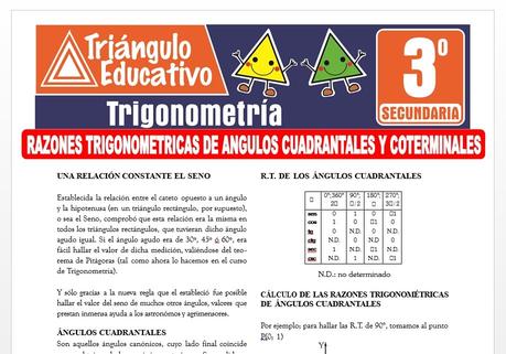 Razones Trigonométricas de Ángulos Cuadrantales y Coterminales para Tercero de Secundaria