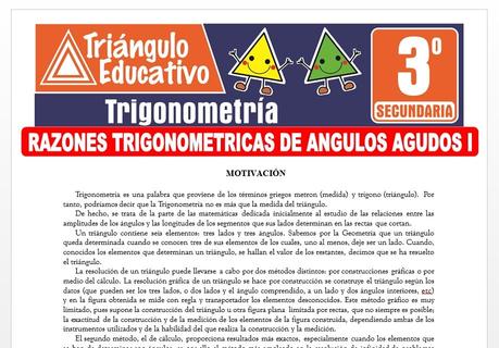 Razones Trigonométricas de Ángulos Agudos I para Tercero de Secundaria Razones Trigonométricas de Ángulos Agudos I para Tercero de Secundaria