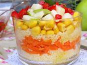 Vasito cuscús pera vinagreta pimiento rojo