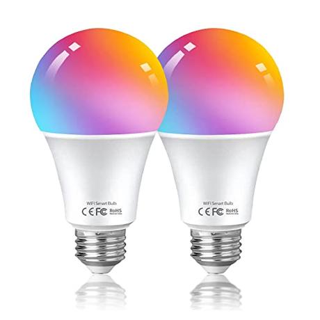 Bombillas Alexa E27 WiFi inteligente LED 10W 1000LM Lámpara, WiFi Bombilla Luces Cálidas/Frías & RGB, Compatible Con Google Home/Alexa, 2 pack [Clase de eficiencia energética A++]