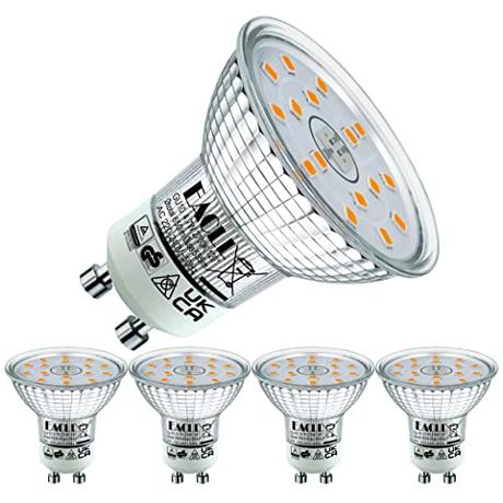 EACLL Bombillas LED GU10 Blanco Cálido 4.7W Reemplaza 70W Halógena, Pack de 4, Focos Sin Parpadeo AC 230V, 2700K 535 Lúmenes 120 ° Spotlight, Lámpara Reflectora no Regulable
