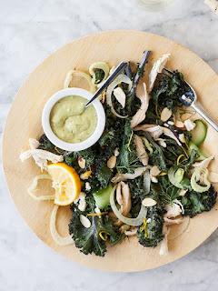 Roasted Kale and Fennel Salad with Avocado Caesar Dressing