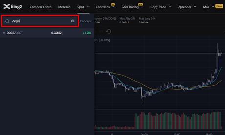 Comprar DOGE en spot en BingX