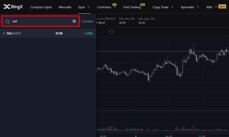 Comprar Solana SOL en spot en BingX