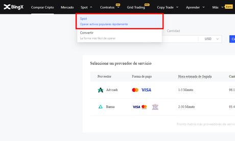 Comprar criptomonedas en spot en BingX