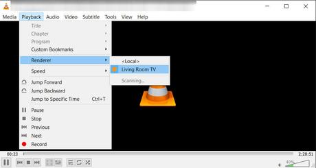 Seleccione Renderizar en Chromecast VLC Media Player