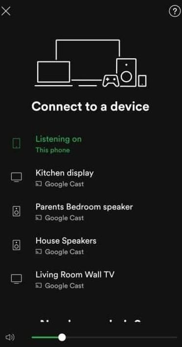 Cómo escuchar Spotify usando Chromecast en la TV Chromecast Spotify - Opción de dispositivos