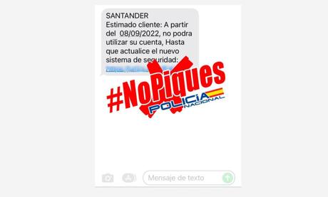 La Policía Nacional alerta: si recibes este SMS de tu banco desconfía