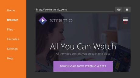 Seleccionar menú - Stremio en Firestick