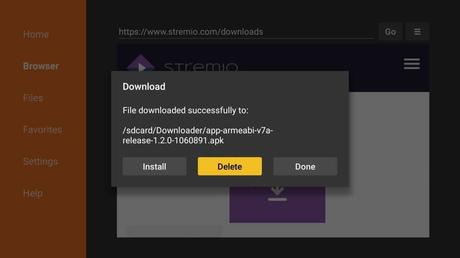 Haga clic en Eliminar - Stremio en Firestick