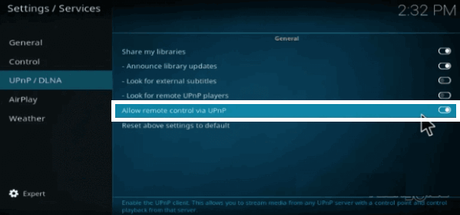 Permitir el control remoto a través de UPnP