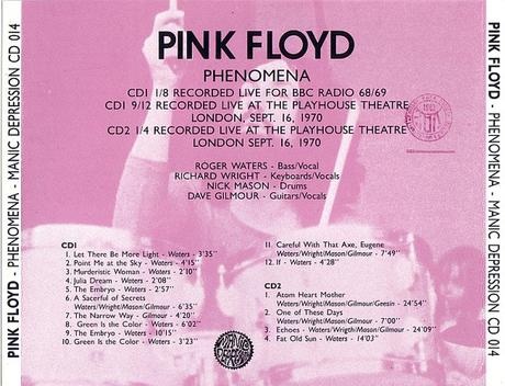 Pink Floyd - Phenomena [BBC 1968-1969 & The Playhouse Theatre 16th, Sept. 1970] Bootleg (1990)