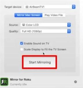 Botón Iniciar duplicación - FaceTime en Roku