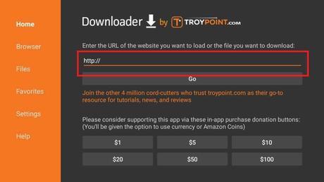 Ingrese el enlace al archivo para instalar GolfPass en Firestick
