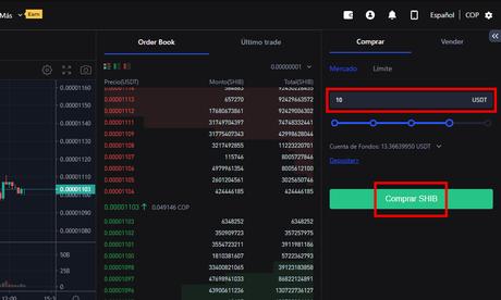 Comprar SHIB con USDT en Spot en BingX