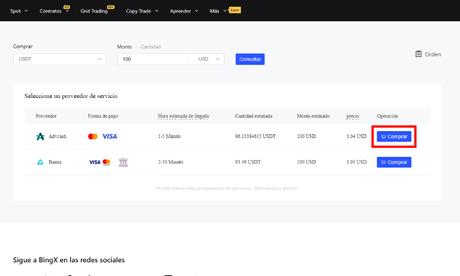Comprar criptomonedas con tarjeta de crédito en BingX