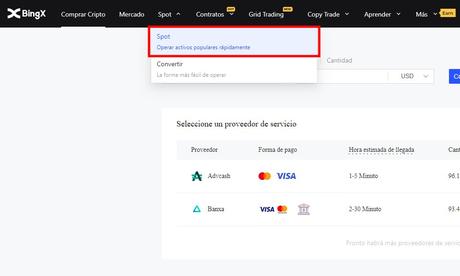 Comprar criptomonedas en spot en BingX