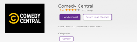 haga clic en agregar canal para instalar comedia central en roku