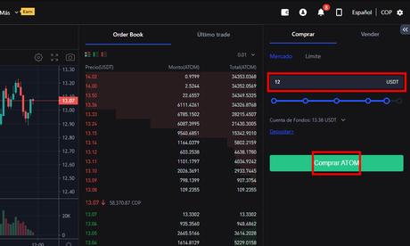 Comprar ATOM con USDT en Spot en BingX