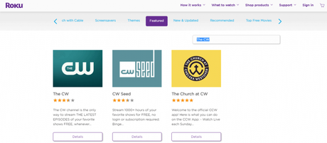 el CW en Roku desde el sitio de Roku Channel Store
