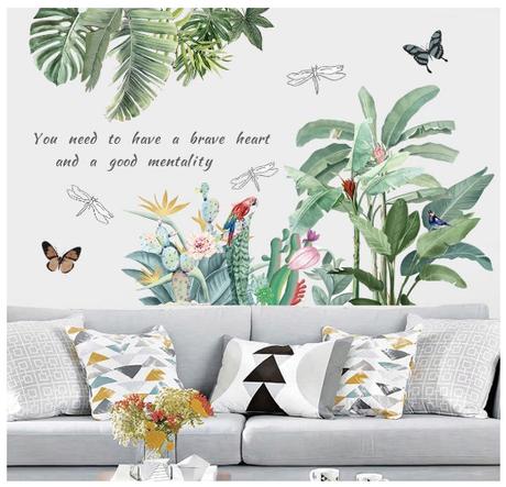 vinilo pared hojas tropicales y mariposas Elegir vinilo o pegatinas para pared. Diseño orgánico