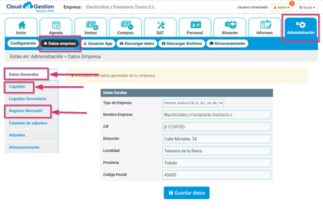 Primeros pasos con Cloud Gestion Primeros pasos - datos de empresa