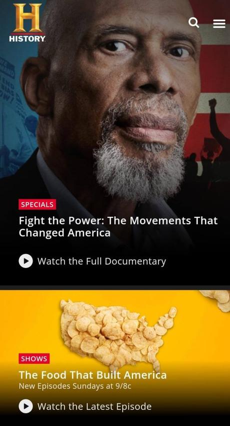 History Channel en la página de inicio de Firestick