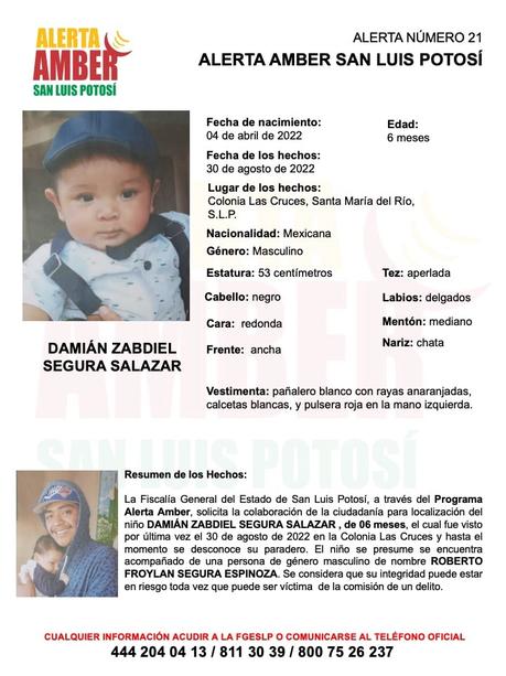 Alerta Amber: Damián Zabdiel de meses visto por última vez en Santa María del Río