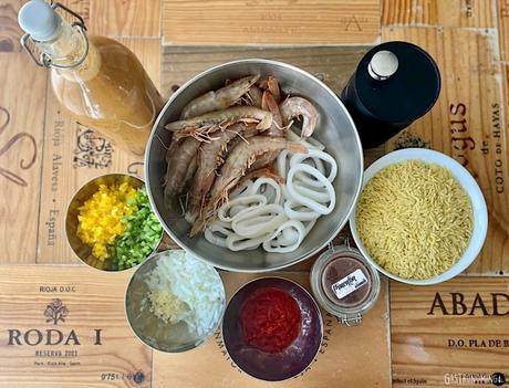 Puntalette cremosos con langostinos y calamares