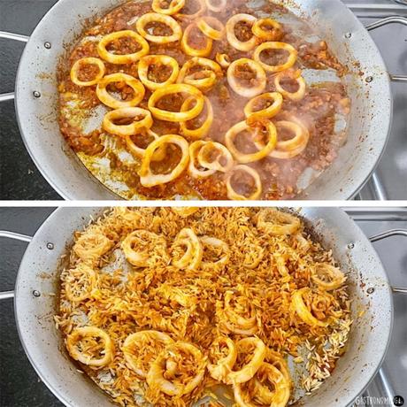 Puntalette cremosos con langostinos y calamares