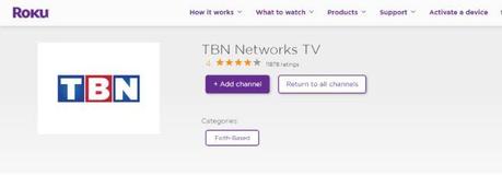 TBN en Roku: toque Agregar canal